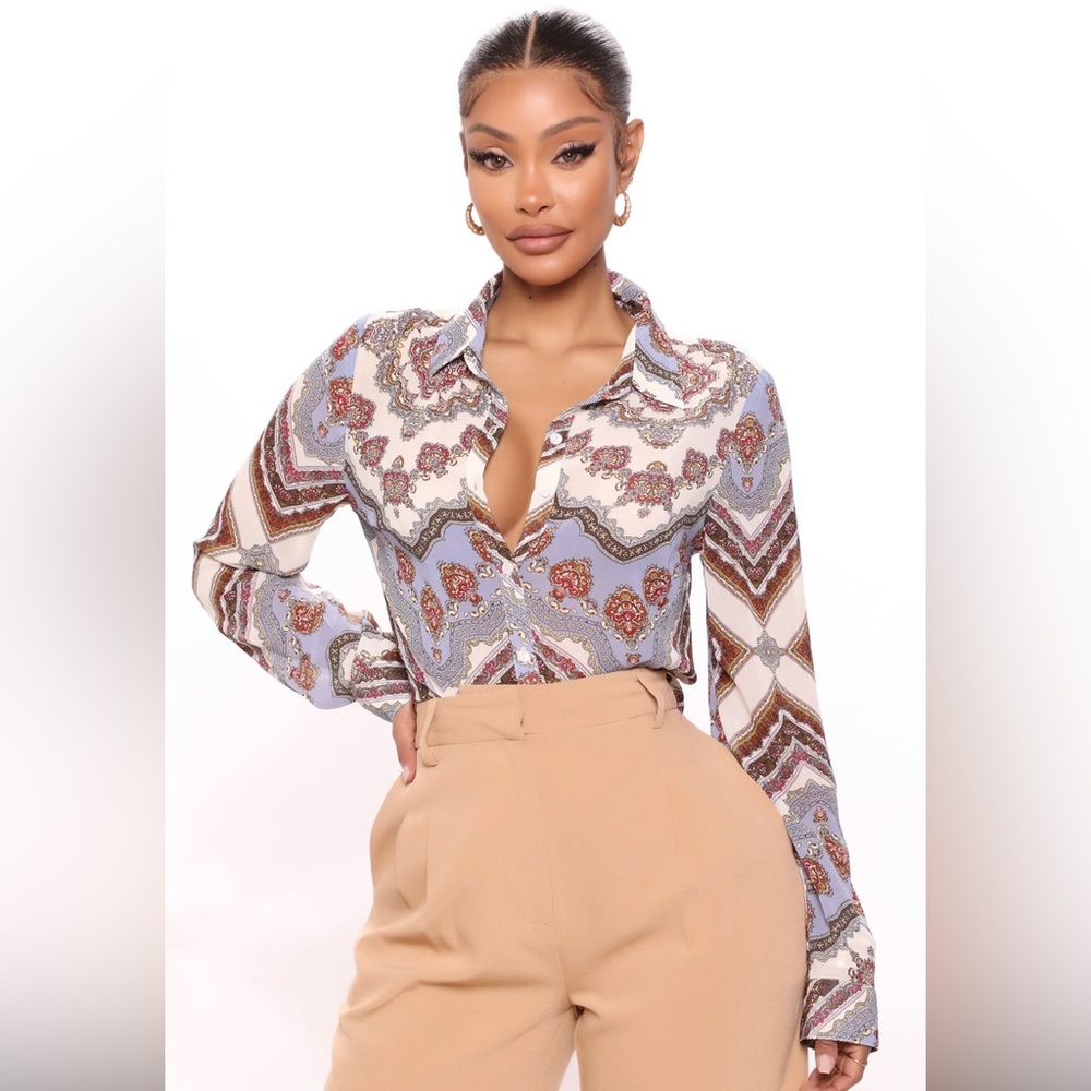 Fashion Nova Milan Nights Button Down Blouse
